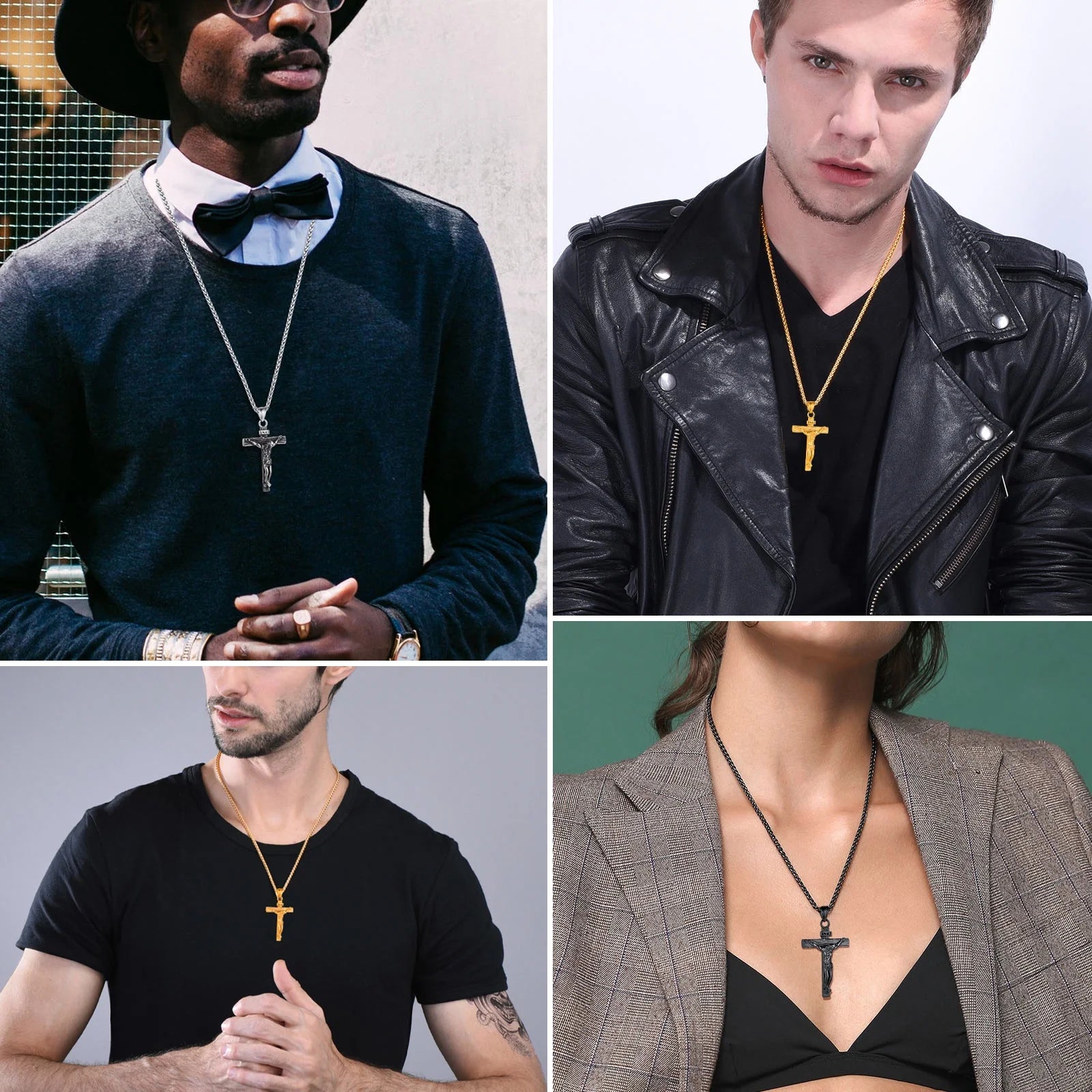 Cross Necklaces for Men Stainless Steel INRI Crucifix Pendant Necklace Jesus Piece Christian Religious Birthday Easter Basket Stuffers Jewelry Gifts Him Son